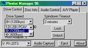 Plextor Manager : controle de la vitesse du cd  la vole