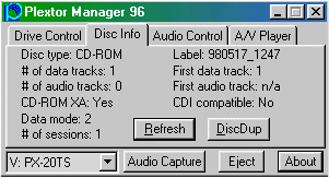 Plextor Manager Disc Info
